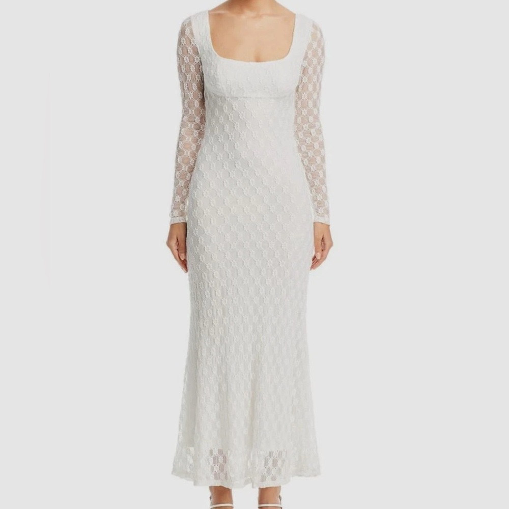 Bardot Adoni Lace Scoop Neck Maxi Dress White Floral Long Sleeve Size 12 XXL NEW